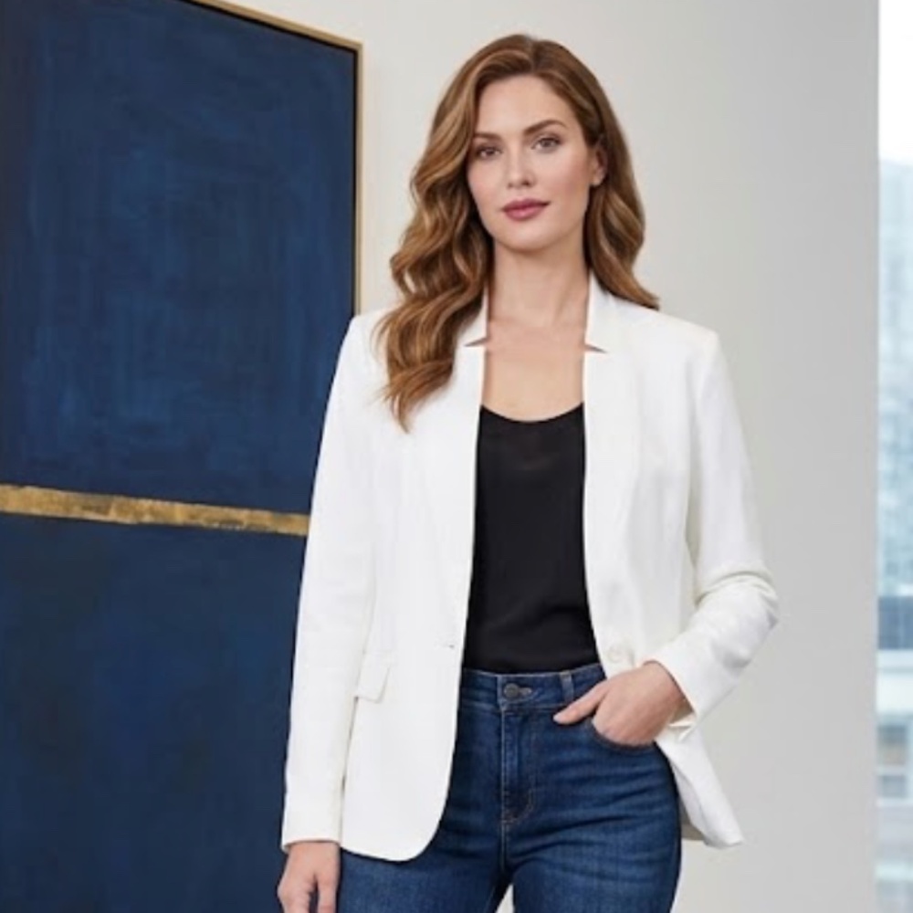 Theory White Tailored Blazer – Single Button Structured Jacket (size 12)